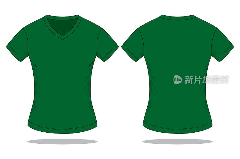 Women's Dark Green V-Neck Shirt Vector for Template